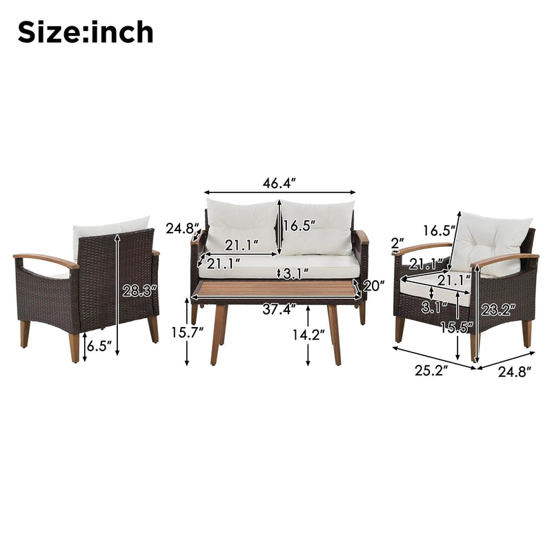 4 Piece Garden Furniture, Patio Seating Set by Unique Piece Furniture