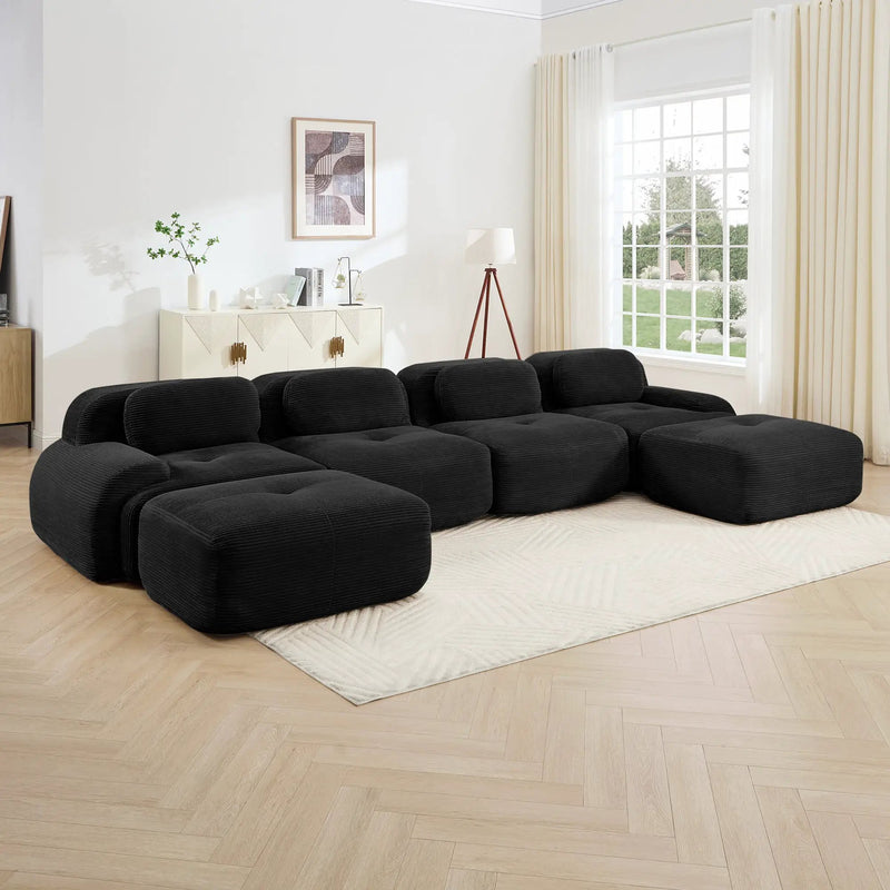 U-Shaped Modular Sofa with Breathable Corduroy Fabric by HouseOfZazla