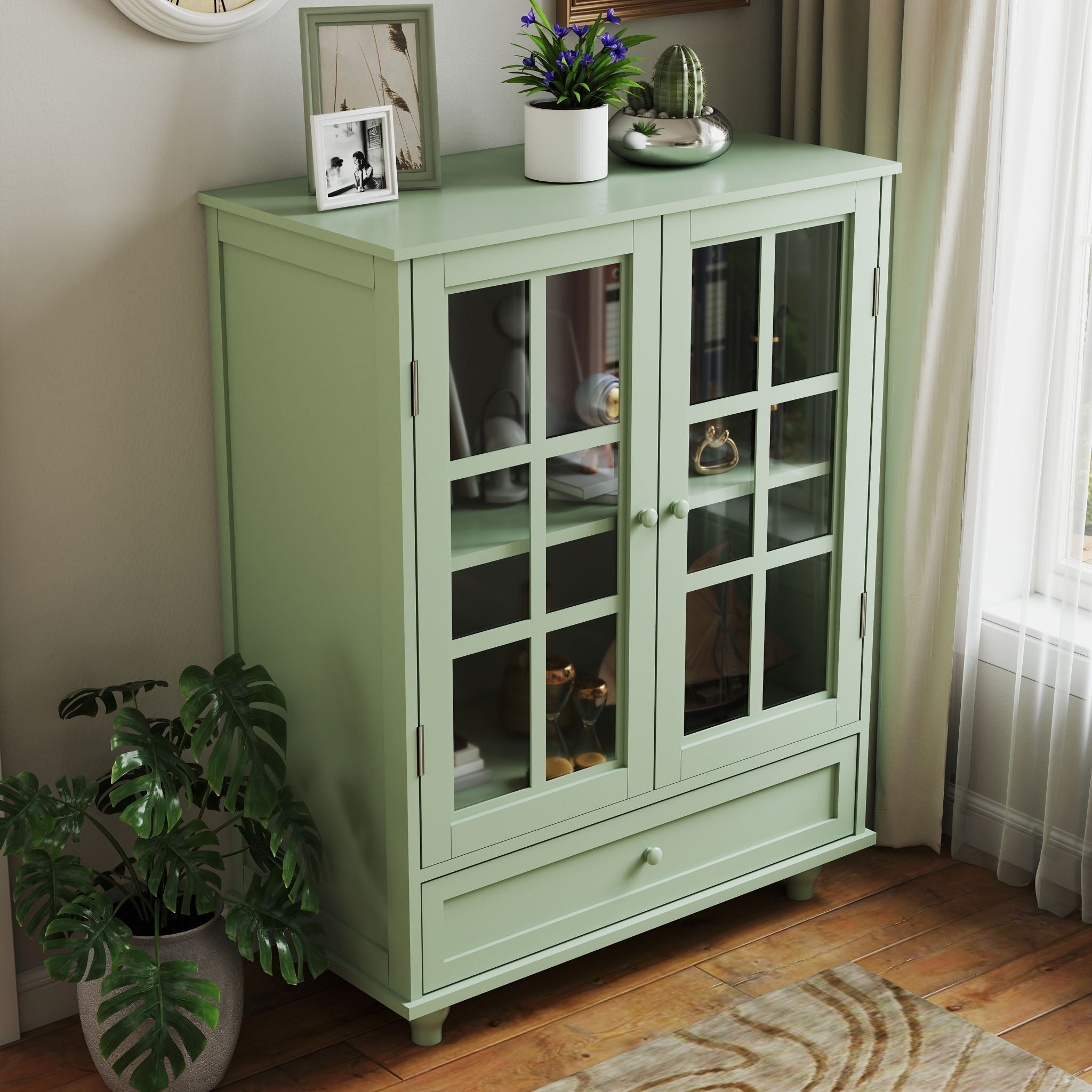 Minimalist Buffet Cabinet With Double Glass Doors And Drawer by HouseOfZazla