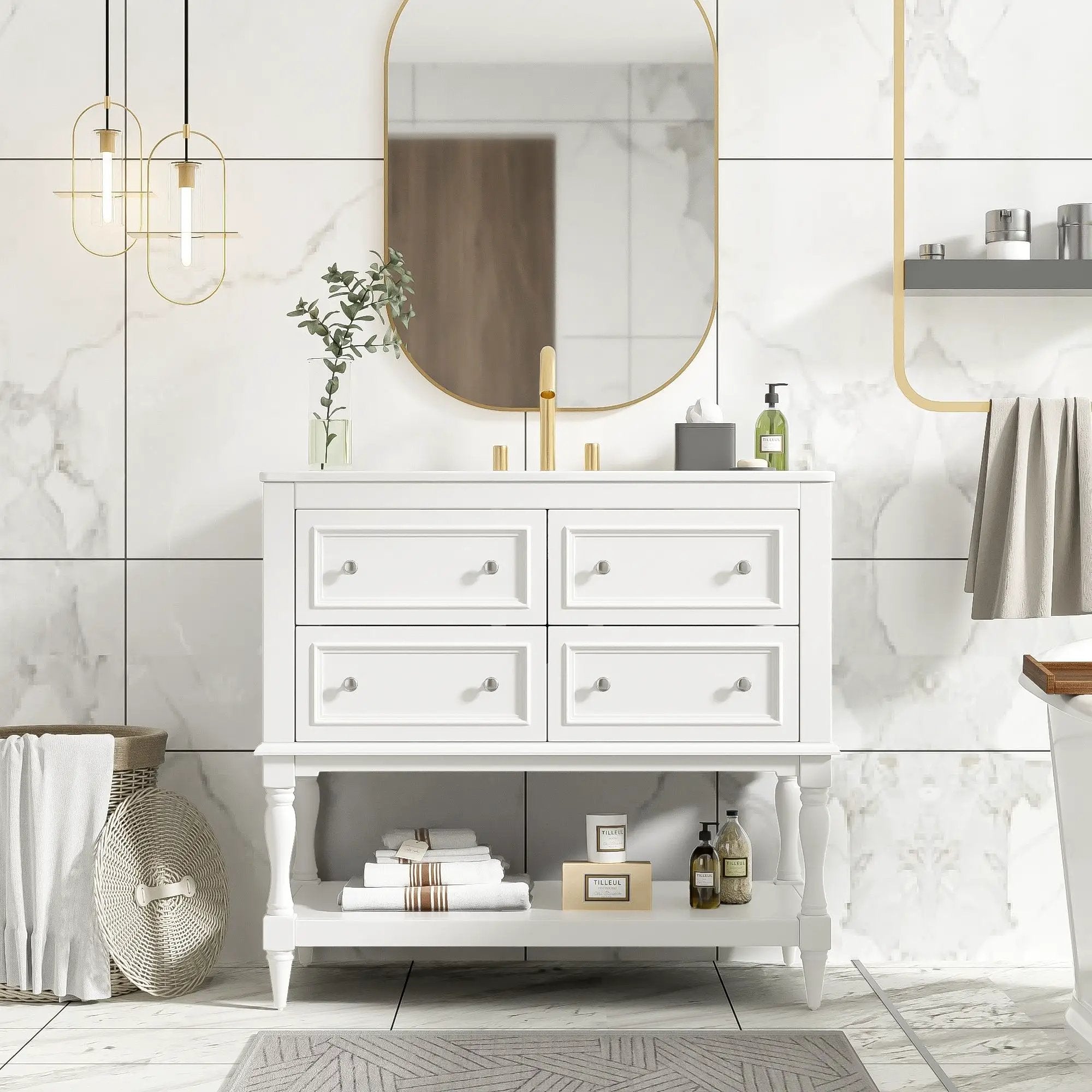 Bathroom Vanity Cabinet With Undermount Sink, 4 Drawer Set by Unique Piece Furniture