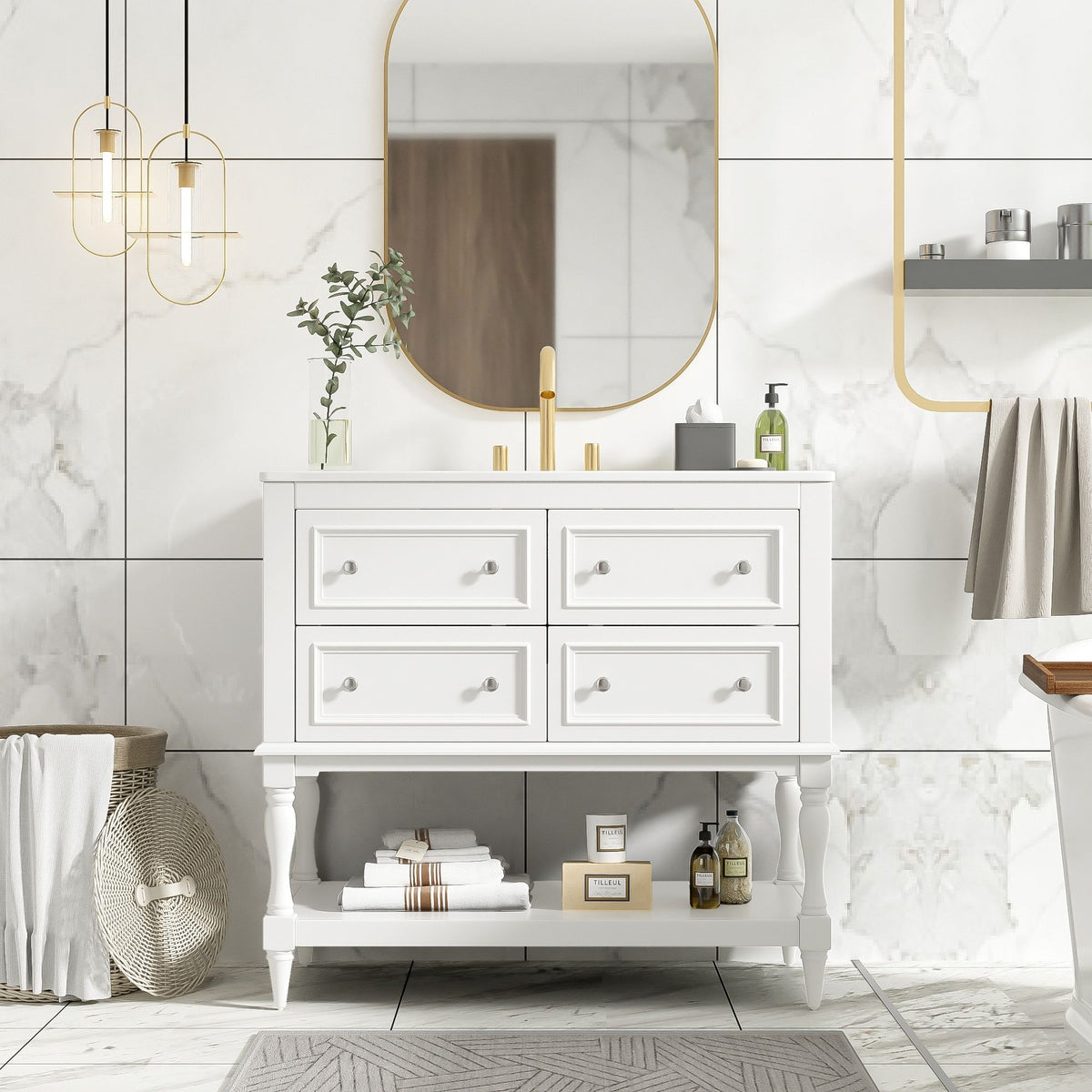 36" Bathroom Vanity Cabinet with Undermount Sink and 4 Drawers - Beige, Black, White, photo 10 of 12