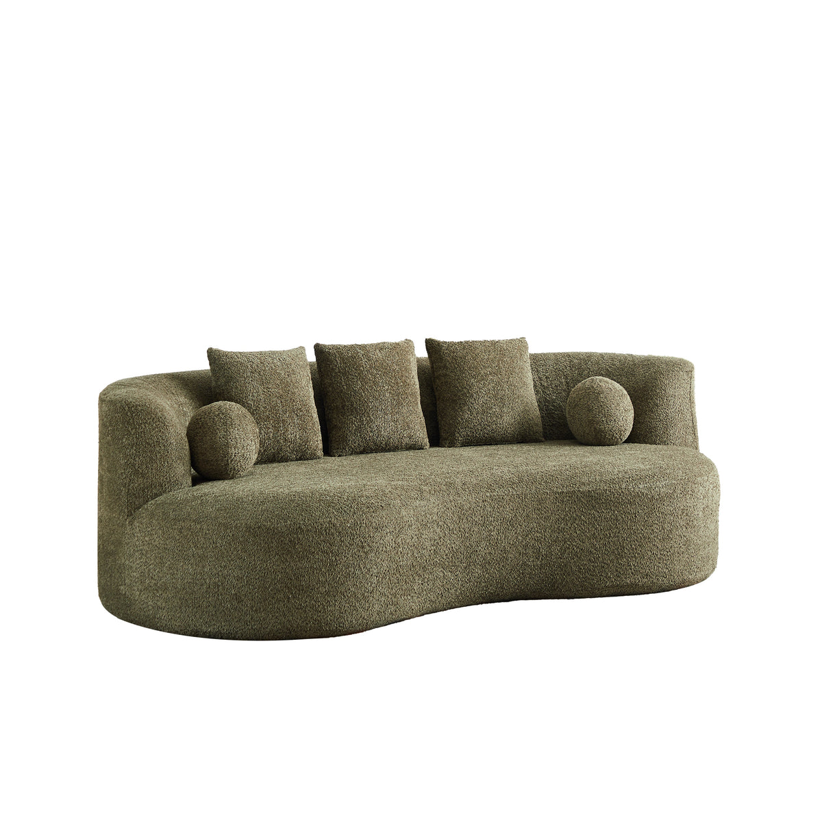 Curved Modern Boucle Sofa with Upholstered Finish - Forest Green, Beige, Camel, photo 3 of 8