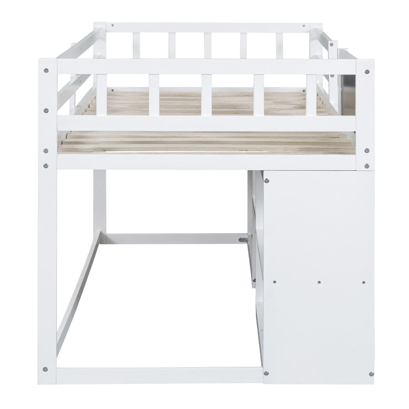 Low Loft Bed With Rolling Desk, Shelf And Drawers by HouseOfZazla
