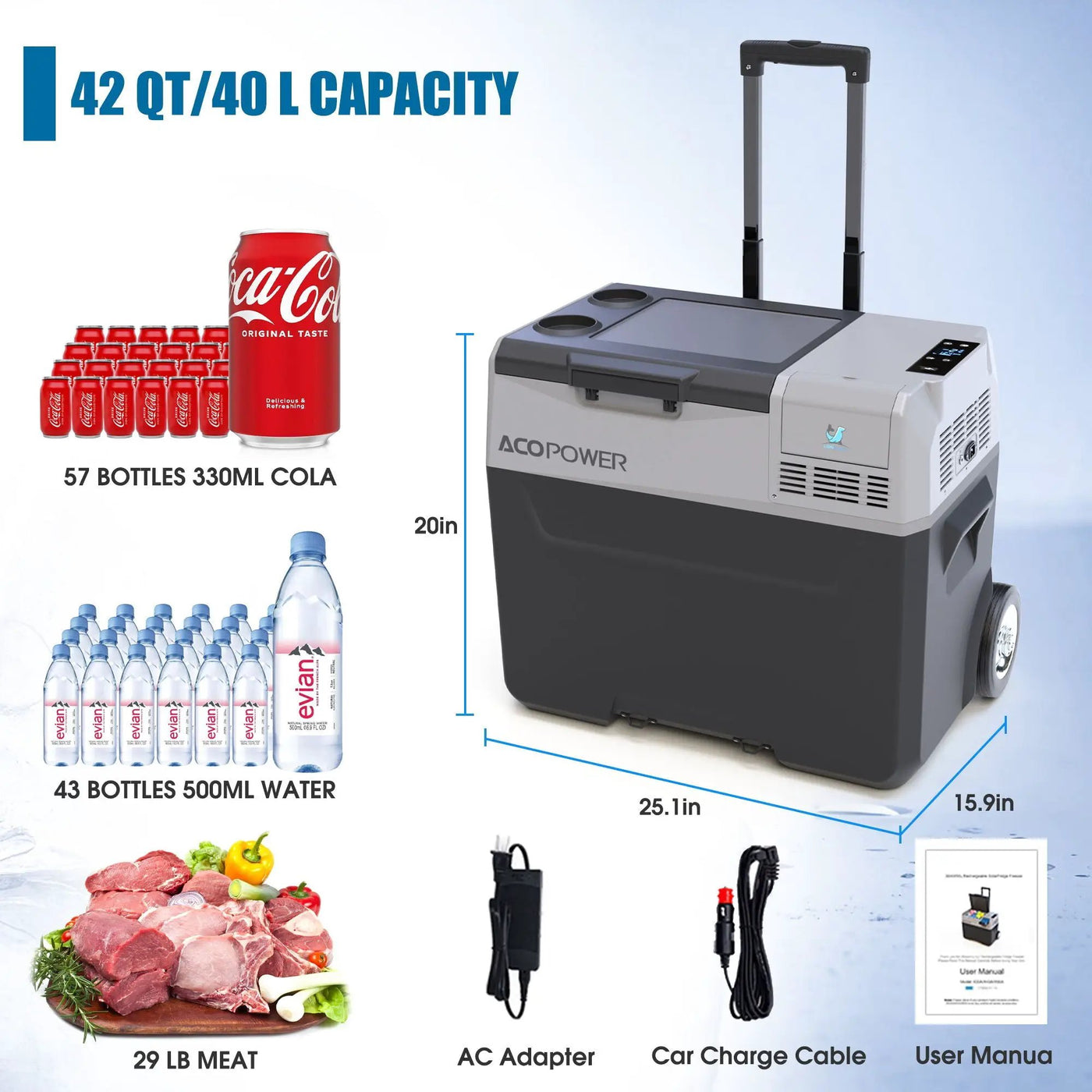 Car Freezer Portable Refrigerator Freezer With App Control And 6'' Off-Road Wheels, 12V, 45W Cooler Freezer, Low Noice by HouseOfZazla