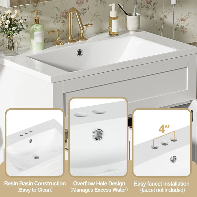 Bathroom Vanity With 2 Doors, 2 Drawers, Adjustable Shelf, Hidden Slides & Soft Close Hinges
