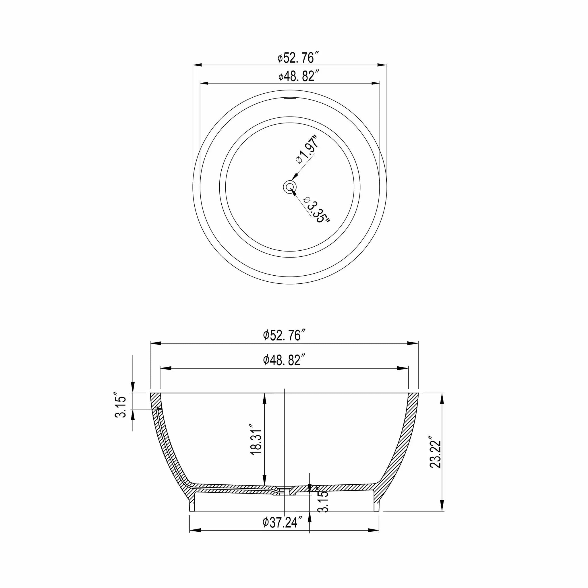 52.7 Inch Round Freestanding Solid Surface Soaking Bathtub by HouseOfZazla