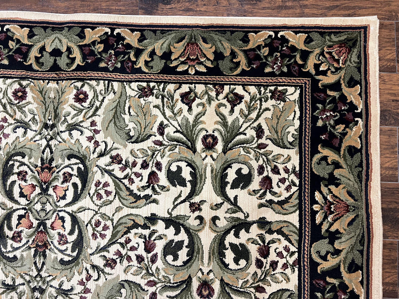 Oriental Rug 8x11, Floral Pattern, Ivory and Black by Jewel Rugs