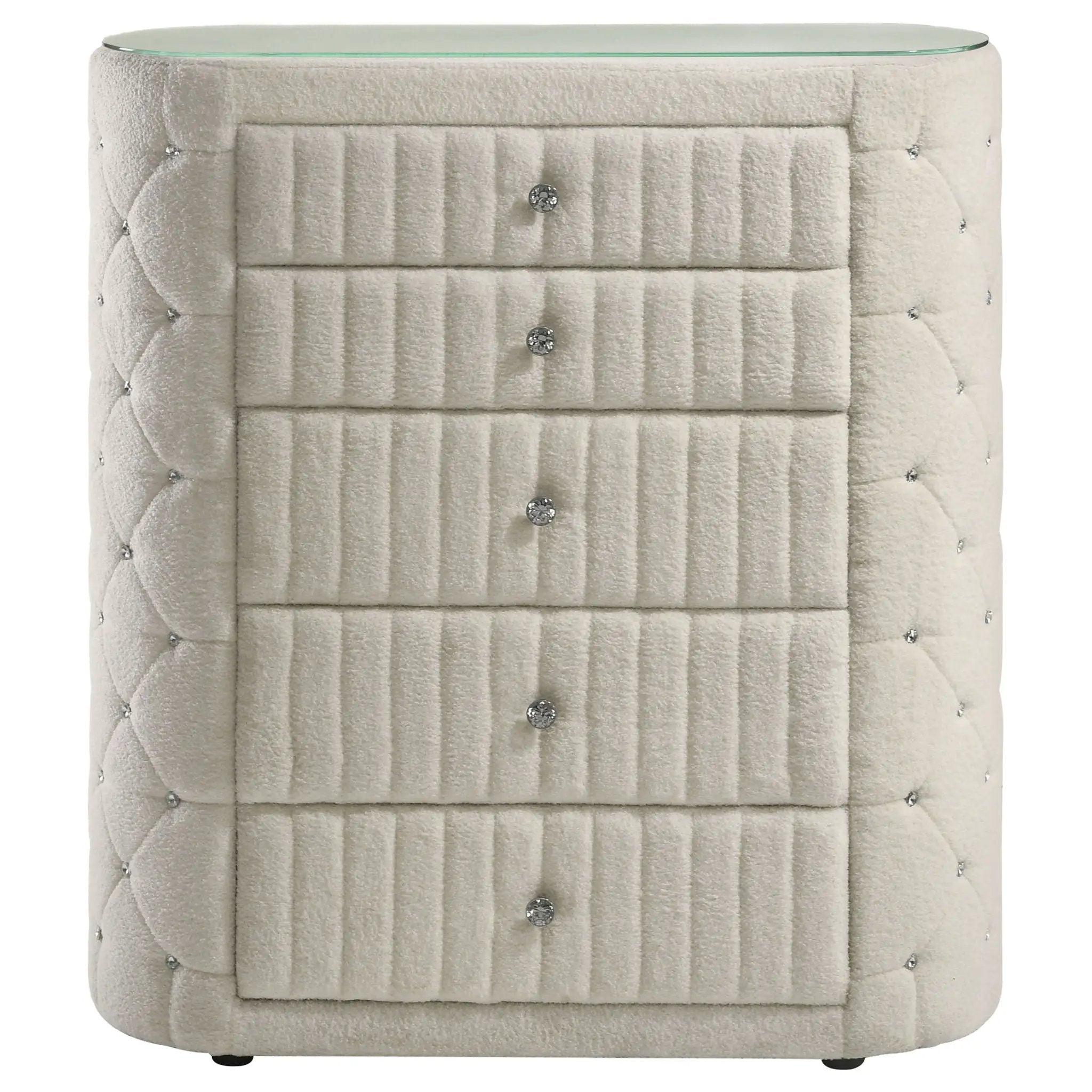 Sonya 5-drawer Upholstered Bedroom Chest of Drawers Ivory by Unique Piece Furniture