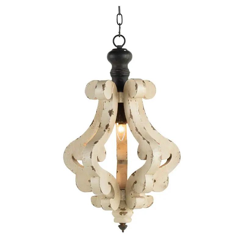 Farmhouse Chandeliar Distressed Pendant French Country Wood Chandelier For Living Room Foyer, Bulb Not Included - Antique Cream by HouseOfZazla