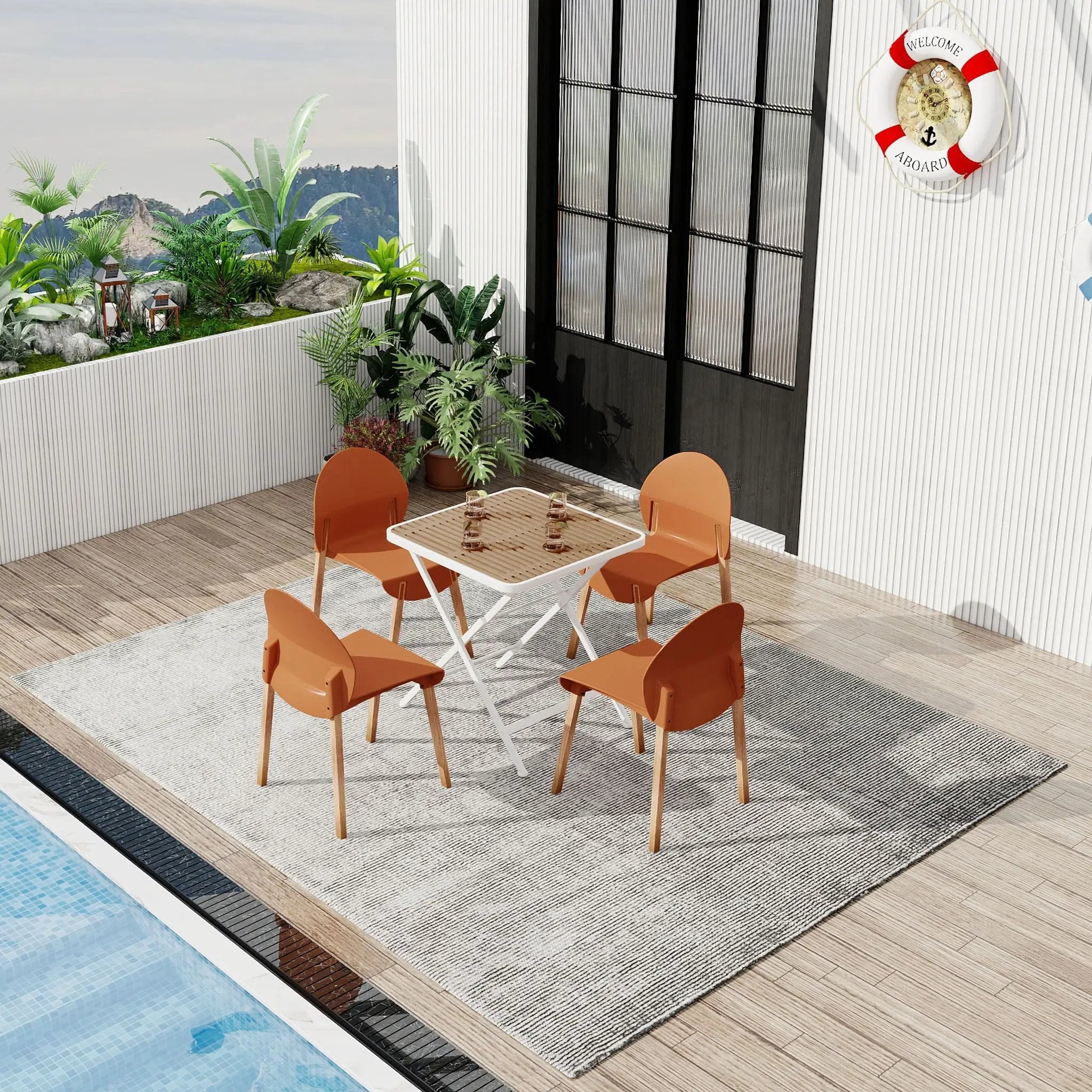 4 Piece Set Of Single Chairs With A Folding Square Table by Unique Piece Furniture