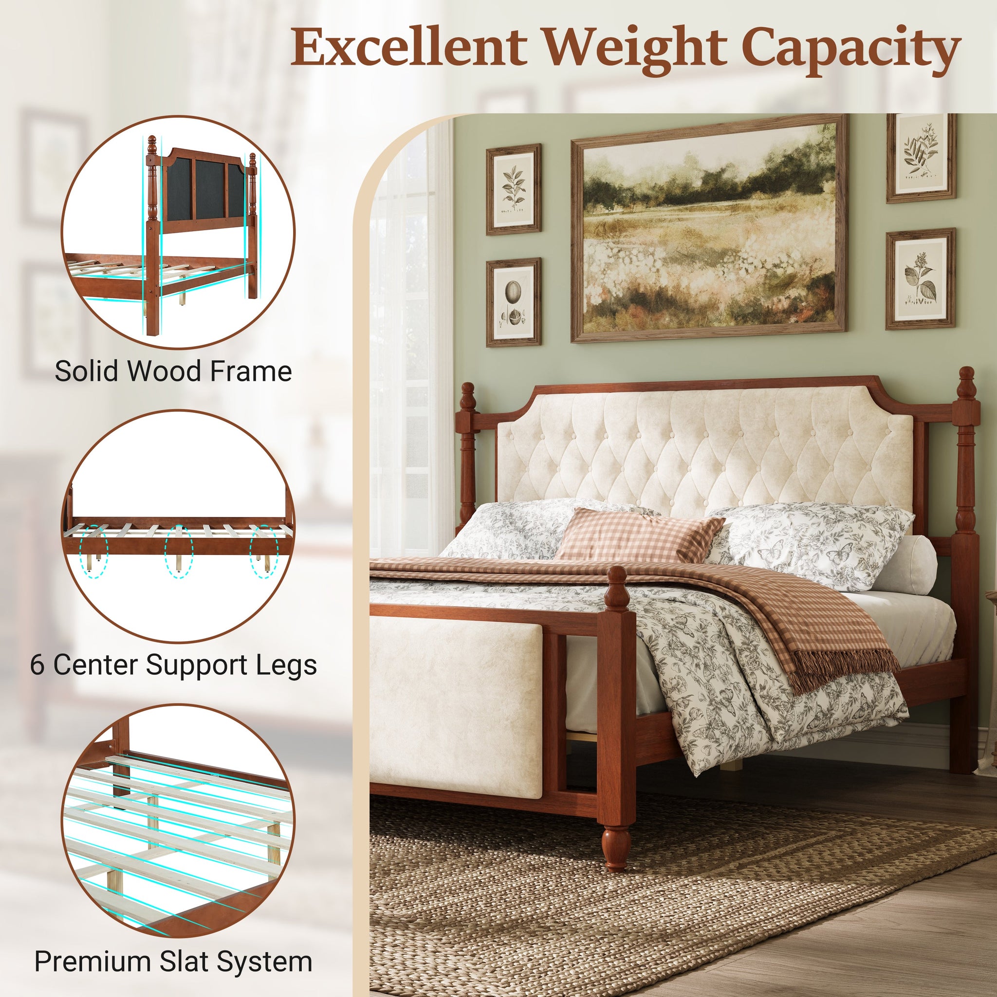 King Size Upholstered Platform Bed with Button Tufted Headboard by HouseOfZazla