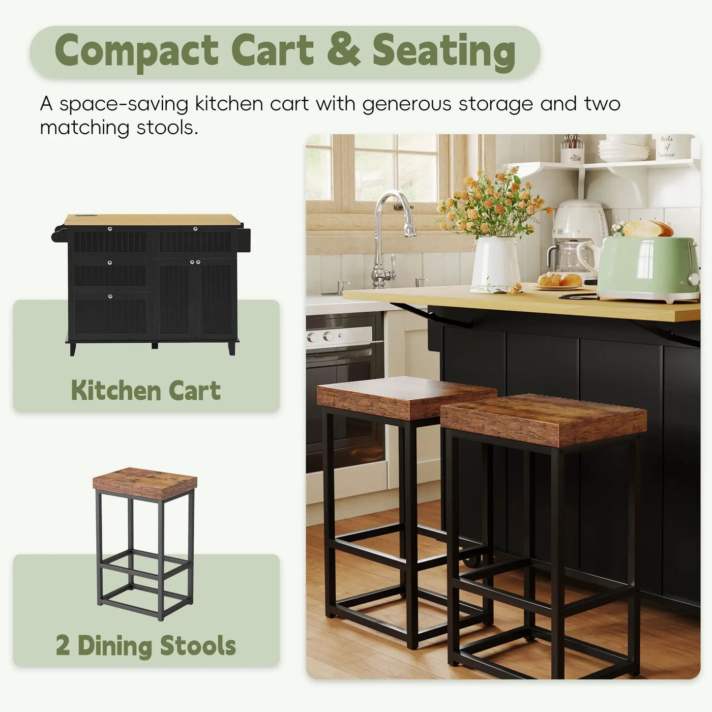 TOPMAX Farmhouse Kitchen Island with Drop Leaf and 2 Seatings by HouseOfZazla