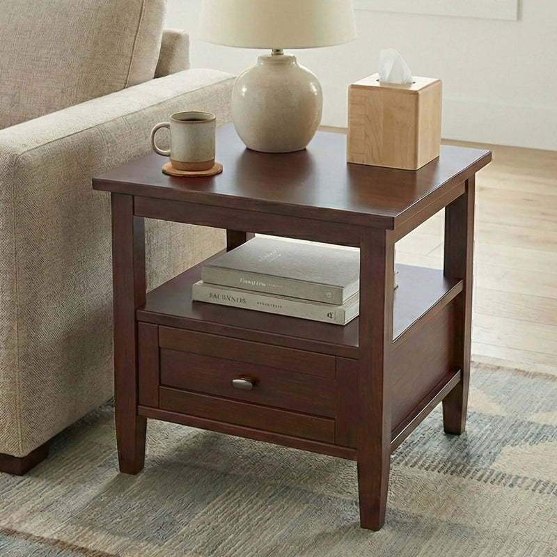 Warm Shaker - End Table With Smooth Drawer Storage - Brown by HouseOfZazla