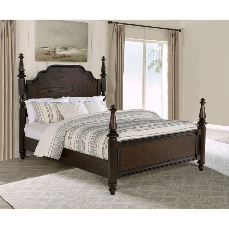 4 Poster California King Bed With Serpentine Headboard - Dark Oak by HouseOfZazla