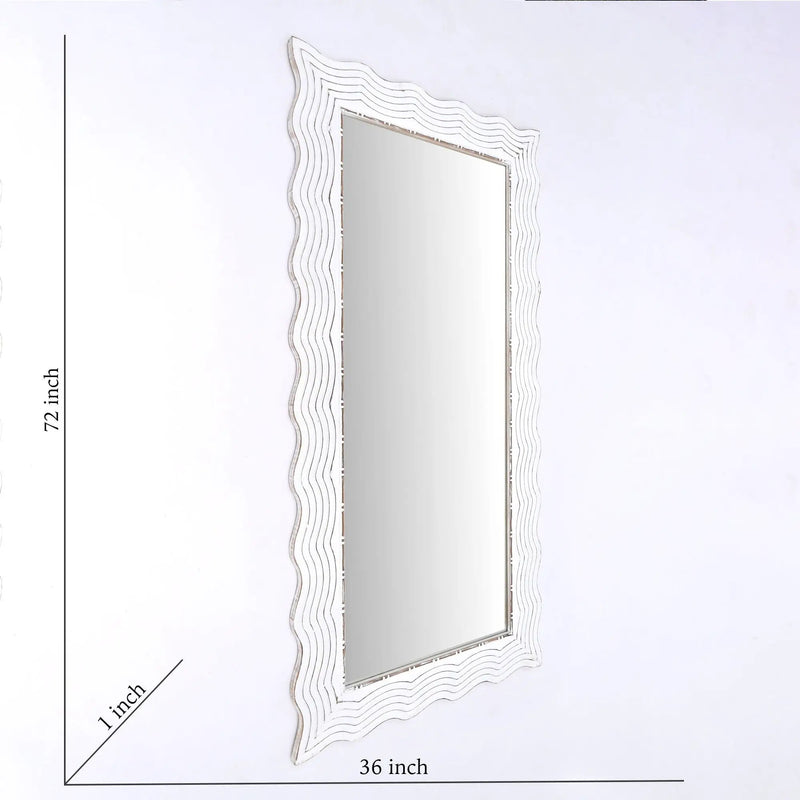 Handcarved Wave Design Rectangle Mirror Accent Enhancing Space - Antique White by HouseOfZazla