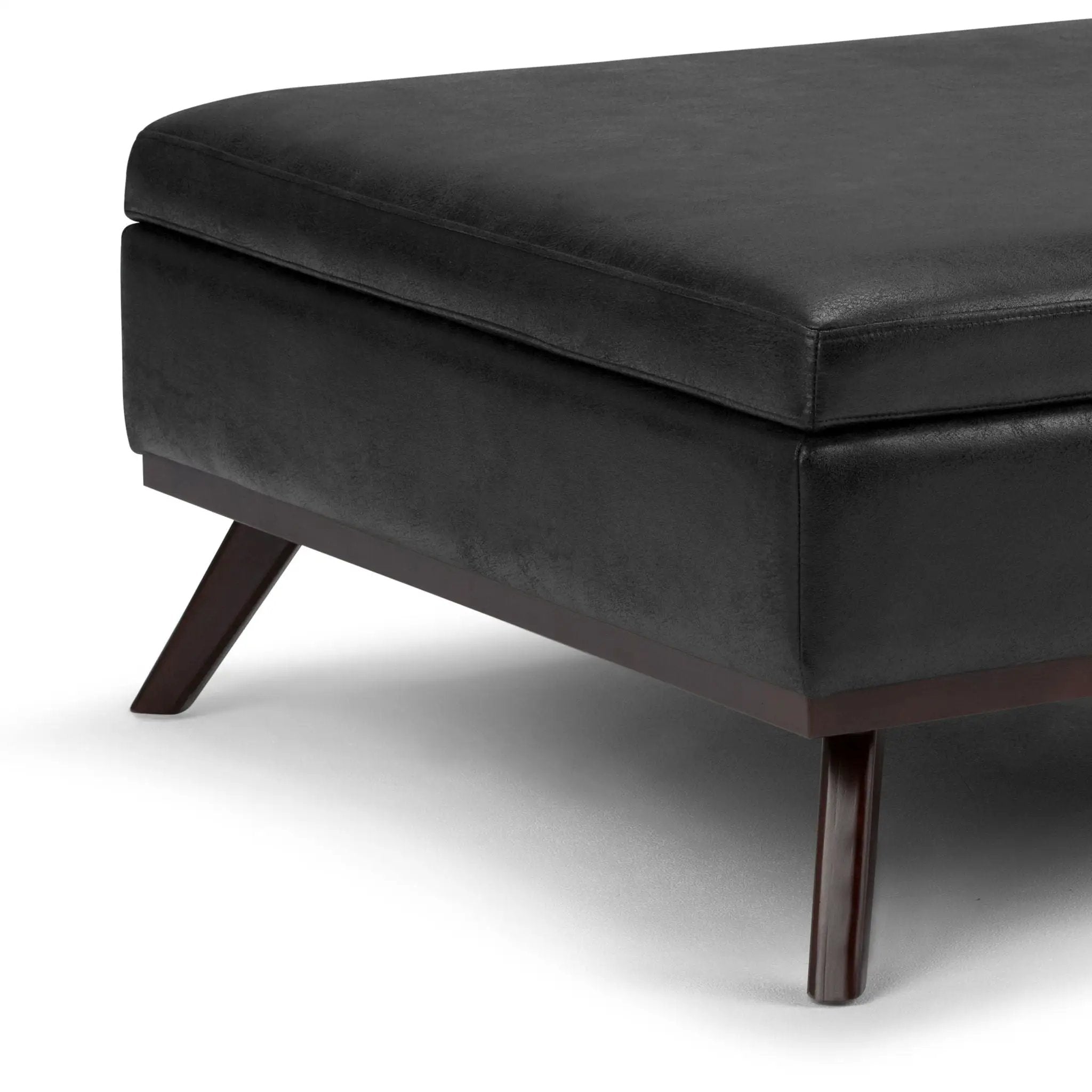 Owen - Square Coffee Table Storage Ottoman - Distressed Black by HouseOfZazla