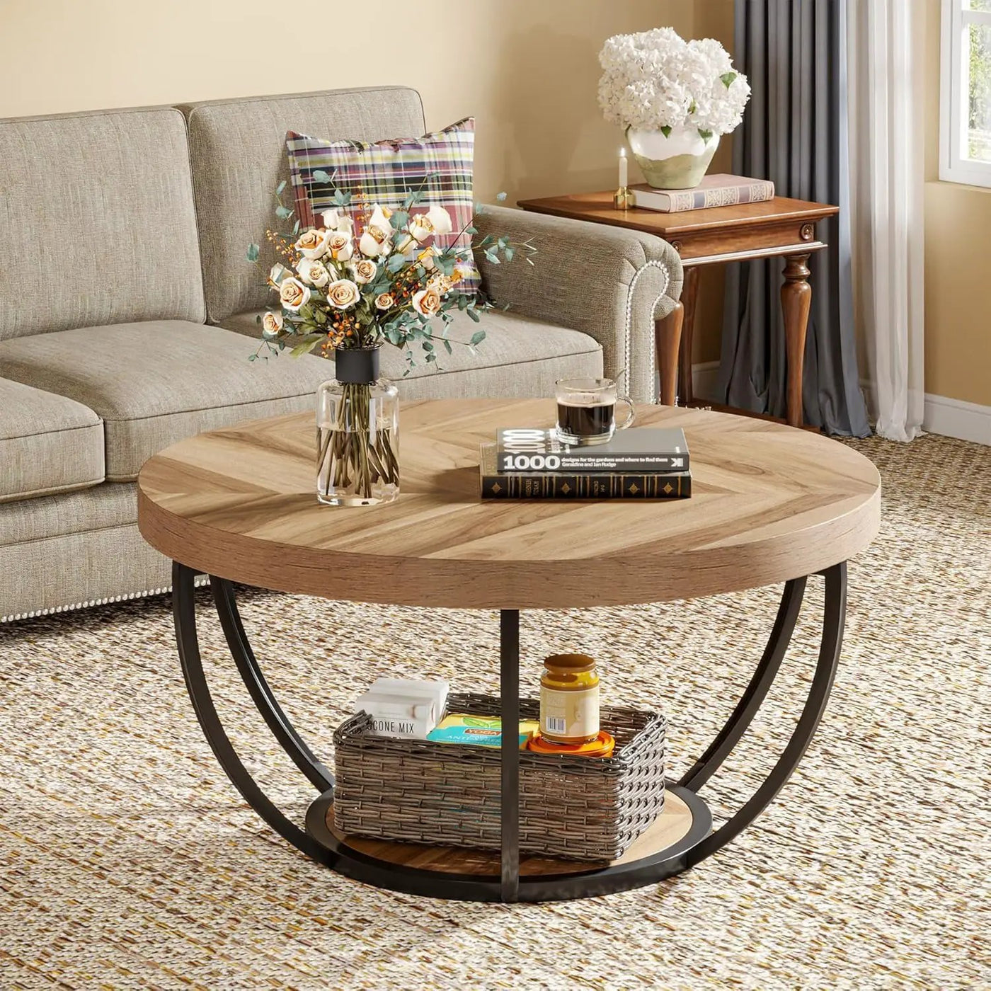 2 Tier Circle Coffee Table With Storage Shelves by HouseOfZazla