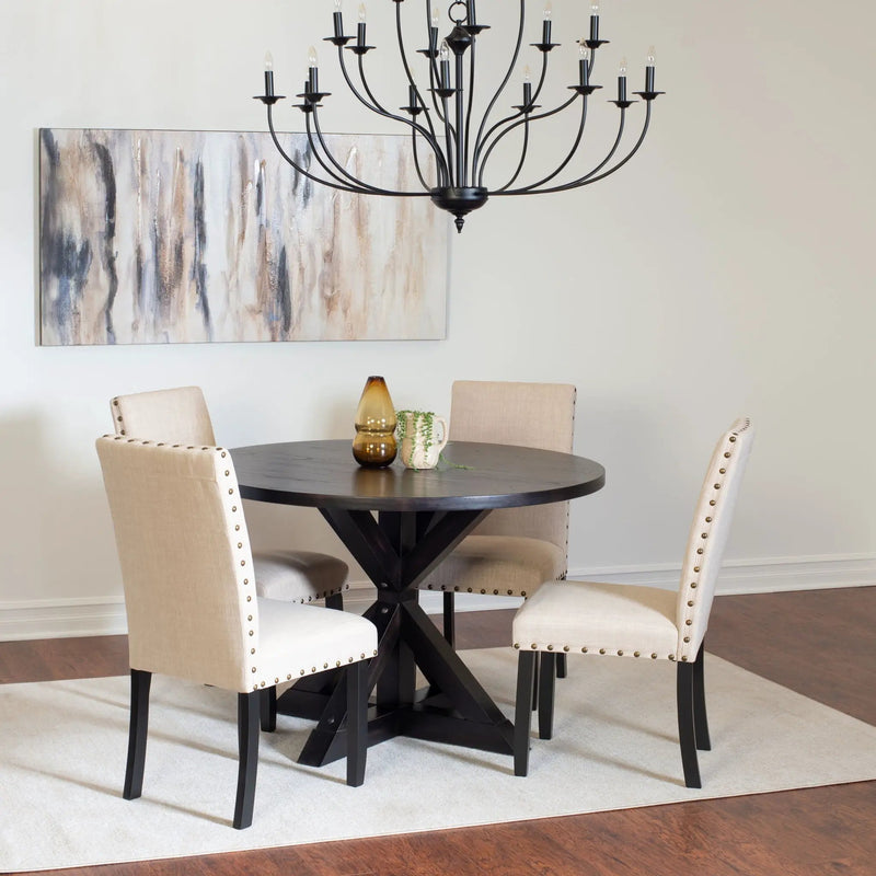 Mytzi - 5 Piece Dining Set, Cross-Buck Dining Table With 4 Stylish Chairs - Black / Beige by Unique Piece Furniture