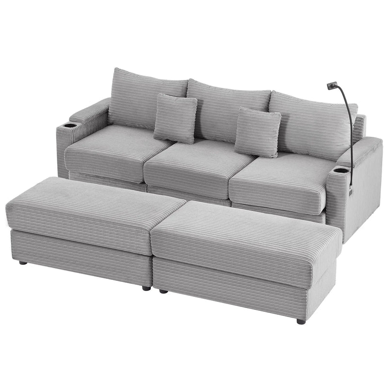 Modern Style Loveseat Sofa Sectional Sofa Couch With Storage Space, A Movable Ottoman, Two USB Ports, Two Cup Holders, A Phone Holder For Living Room by HouseOfZazla