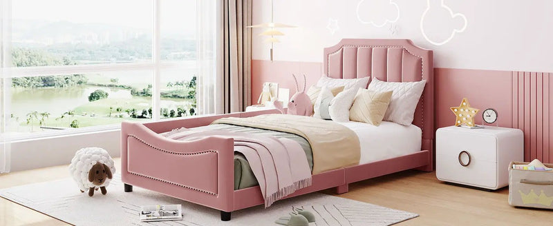 Upholstered Daybed With Classic Stripe Shaped Headboard by HouseOfZazla
