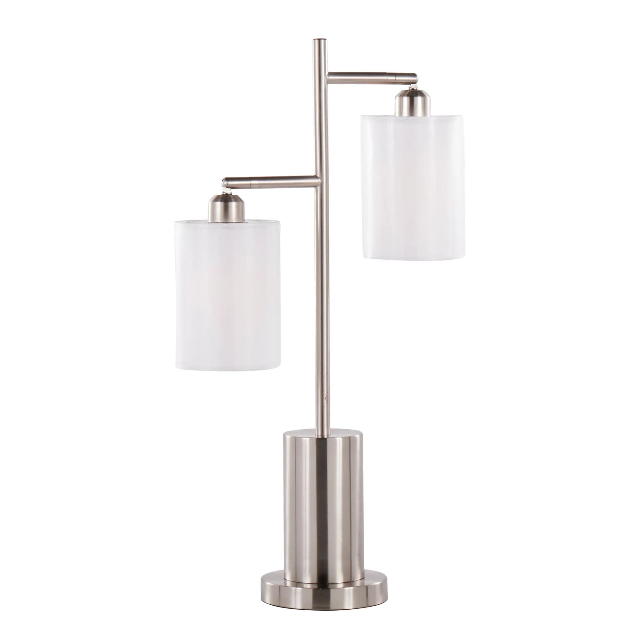 Cannes Contemporary Table Lamp in Nickel Metal with White Shades by HouseOfZazla