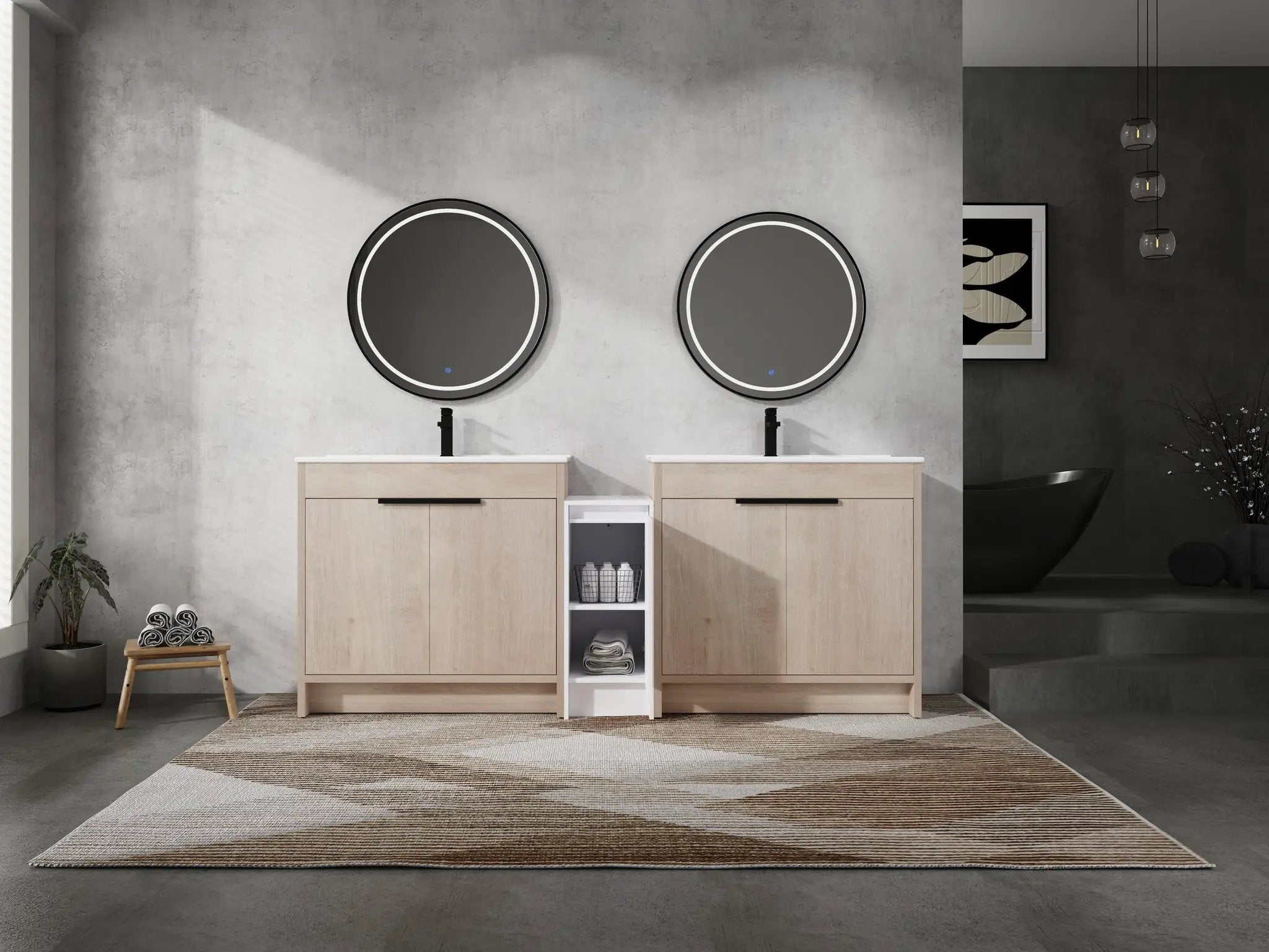 84 Inch Freestanding Bathroom Vanity with Ceramic Sink and Storage Cabinets by HouseOfZazla
