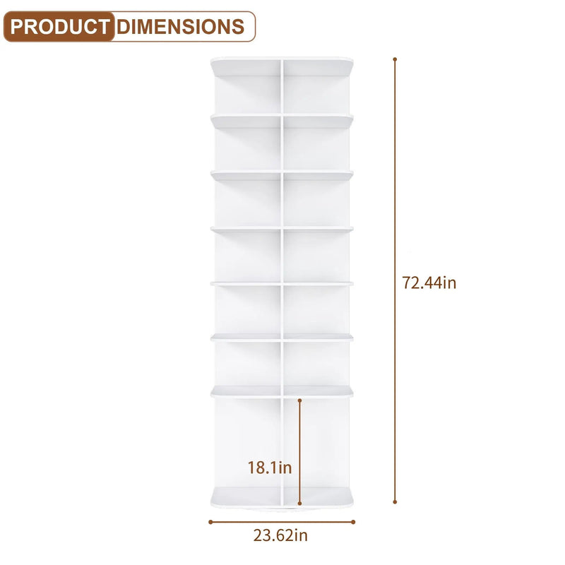 7 Tier Square Rotating Shoe Rack Tower With 360° Spinning Organizer - White by HouseOfZazla