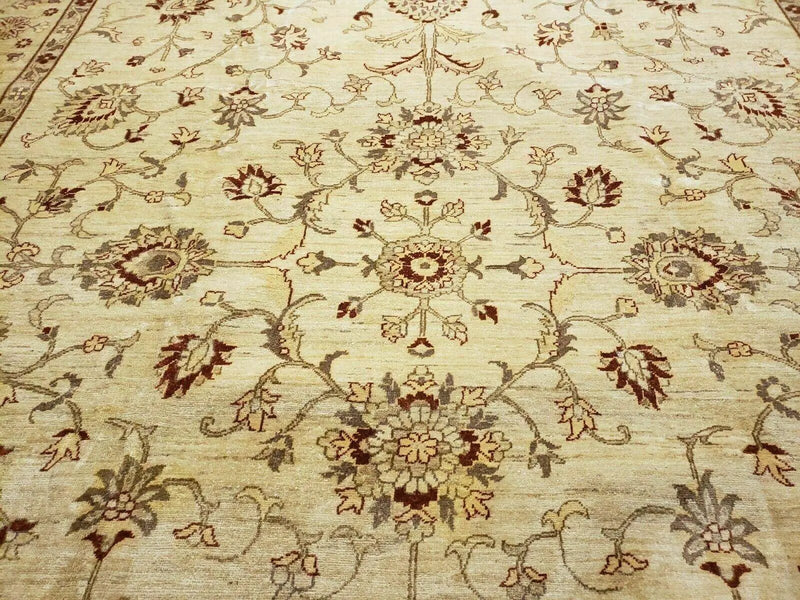 Oushak Rug 10x14 Neutral Colors Handmade Peshawar Wool Carpet Oatmeal Beige by Jewel Rugs