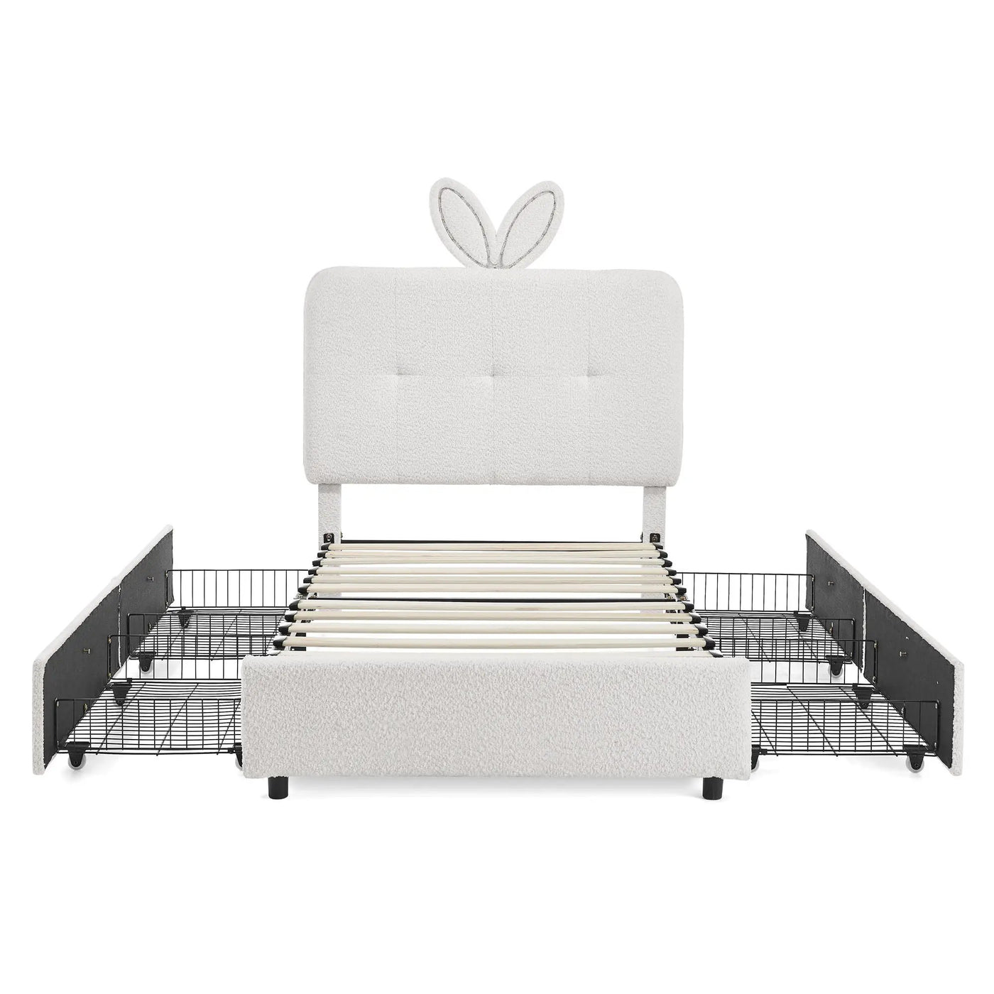 Upholstered Bed With Oversized Rabbit Ear Headboard, LED Lights & 4 Storage Drawers by HouseOfZazla