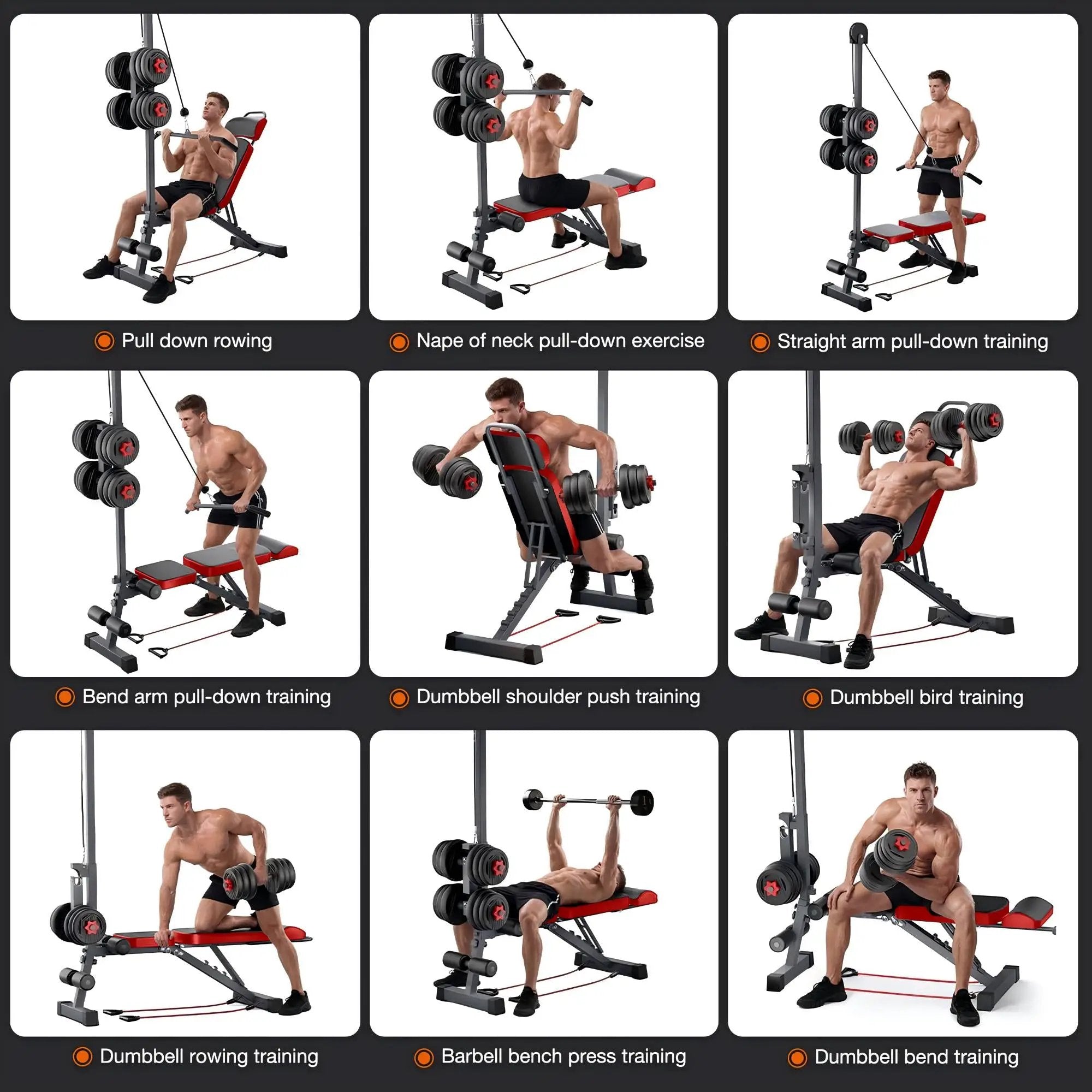 Multi-Functional Weight Bench with Pulley System and Adjustable Backrest by HouseOfZazla