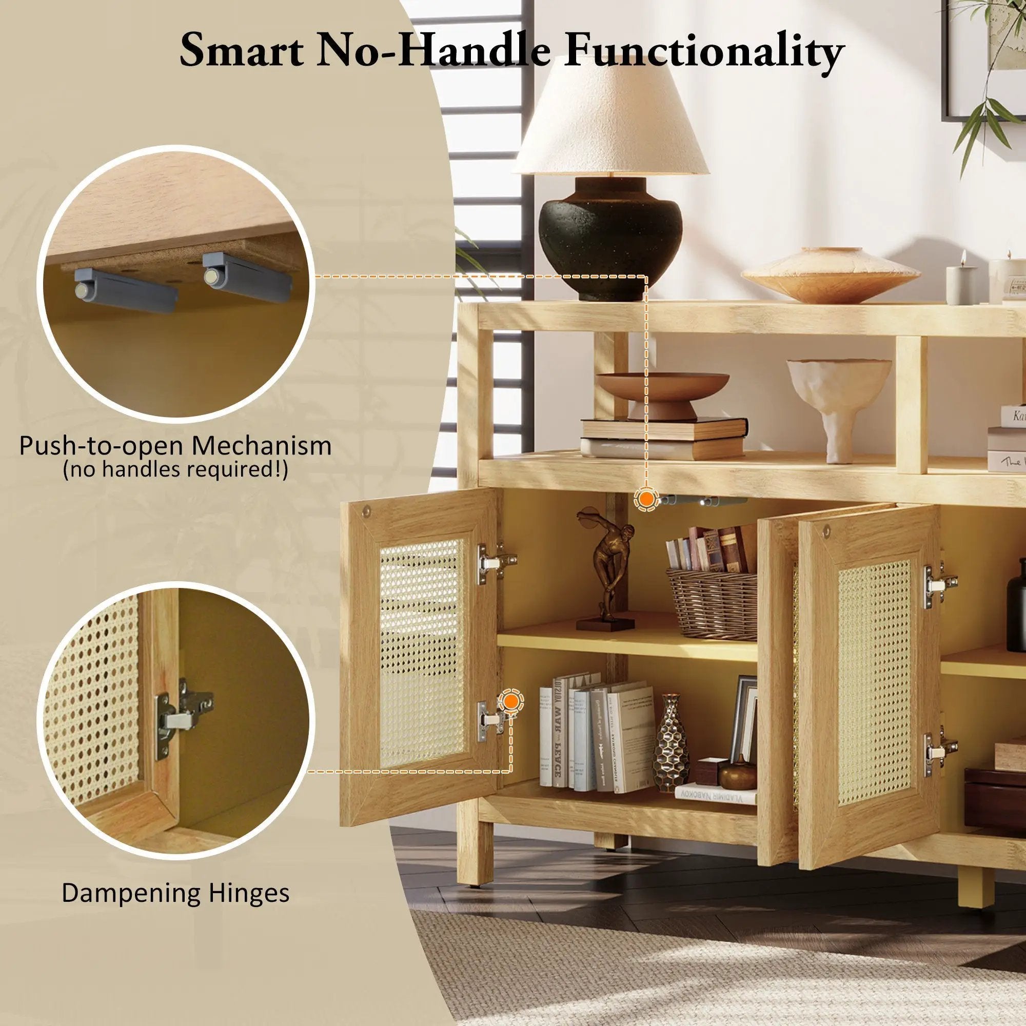 Bohemian Style Rattan Buffet Storage Cabinet with Solid Wood Frame by HouseOfZazla