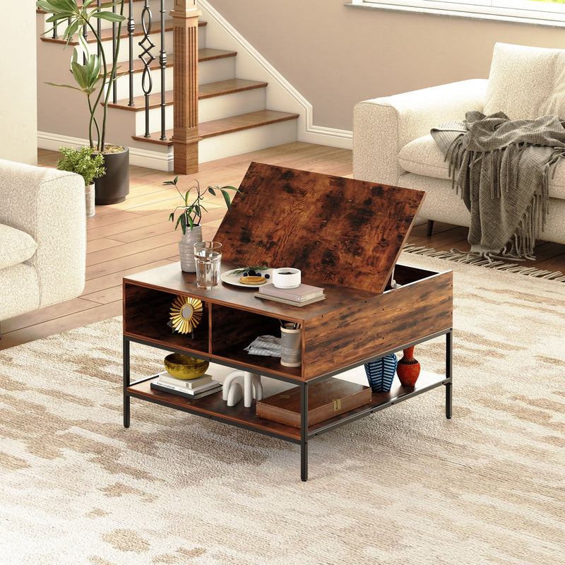 Rustic Flip Top Coffee Table With Hidden Storage - Black / Brown by HouseOfZazla