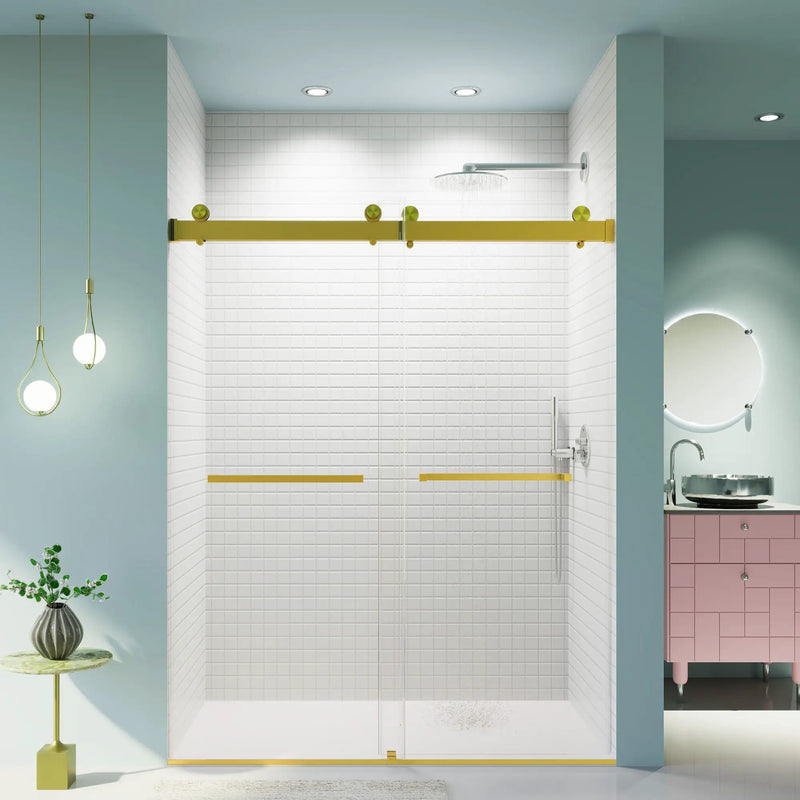 Frameless Double Sliding Soft-Close Shower Door, 3 / 8" (10Mm) Thick SGCC Tempered Glass Door, Matte by HouseOfZazla