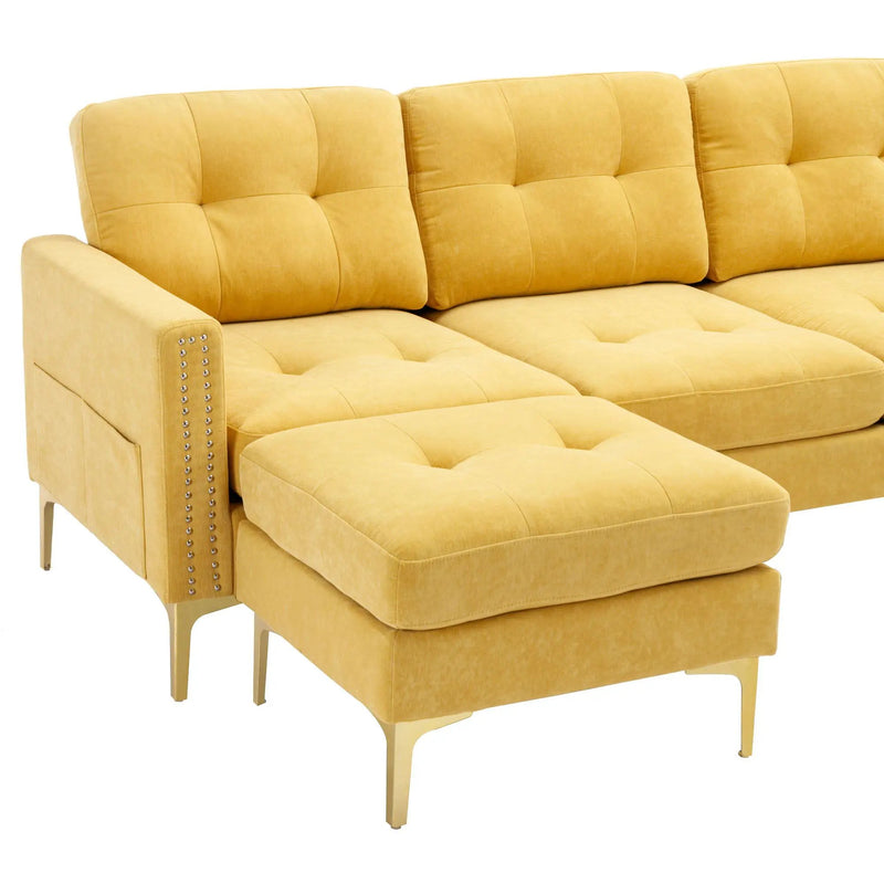 Modern L - Shape Convertible Sectional Sofa With Movable Ottoman