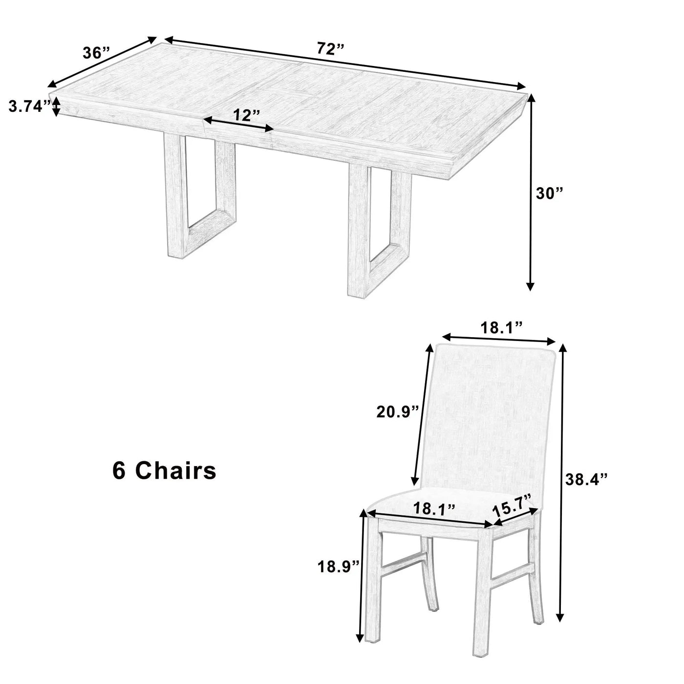 Topmax - 7 Piece Traditional Extendable Dining Table Set With Butterfly Leaf And 6 Upholstered Dining Table Set by Unique Piece Furniture