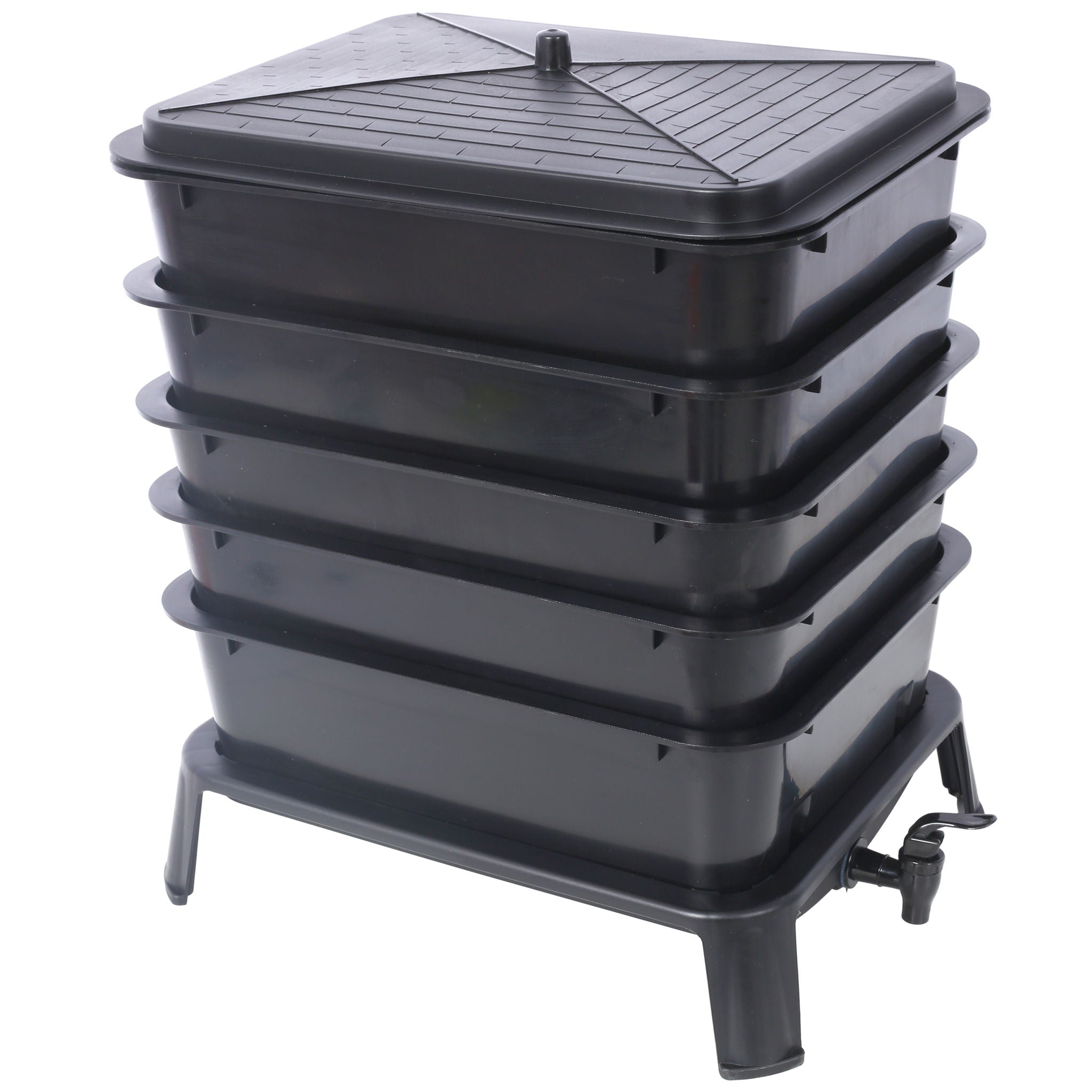Eco Friendly 5 Layer Worm Compost Bin With 50L Capacity, Easy Setup Plastic Worm Farm Kit - Black by HouseOfZazla