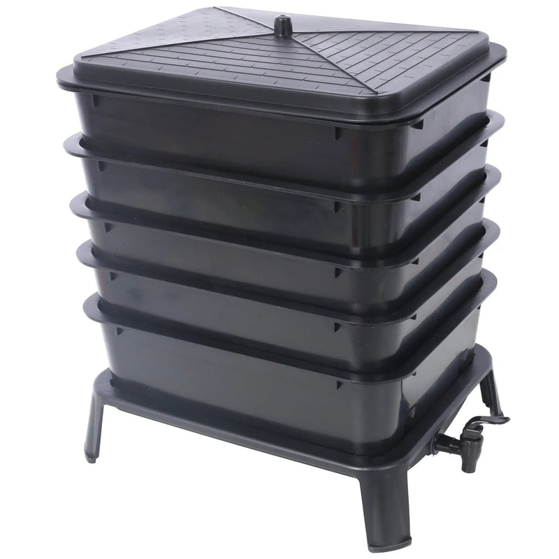 Eco Friendly 5 Layer Worm Compost Bin With 50L Capacity, Easy Setup Plastic Worm Farm Kit - Black by HouseOfZazla