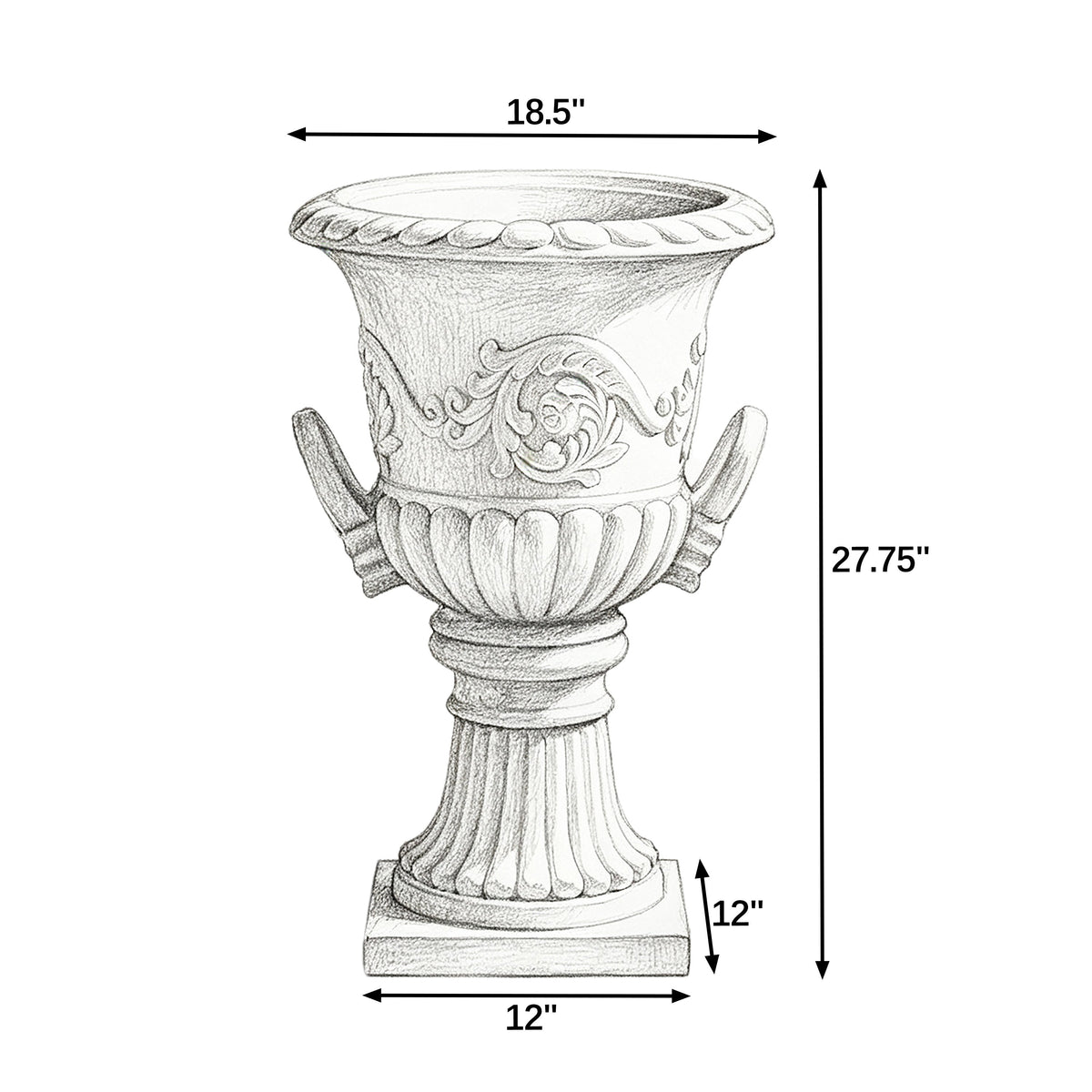 Classical Roman Pedestal Urn Decorative Outdoor Planter with Embossed Floral – Black, photo 8 of 8