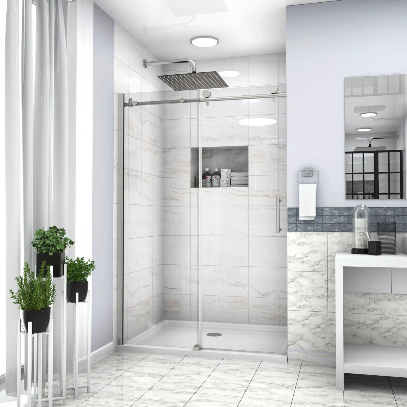 Single Sliding Bypass Shower Door Enclosure With Tempered Glass by HouseOfZazla