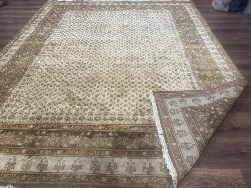 Indo Persian Rug 8x10, Allover Pattern, Beige, Wool Handmade Carpet by Jewel Rugs