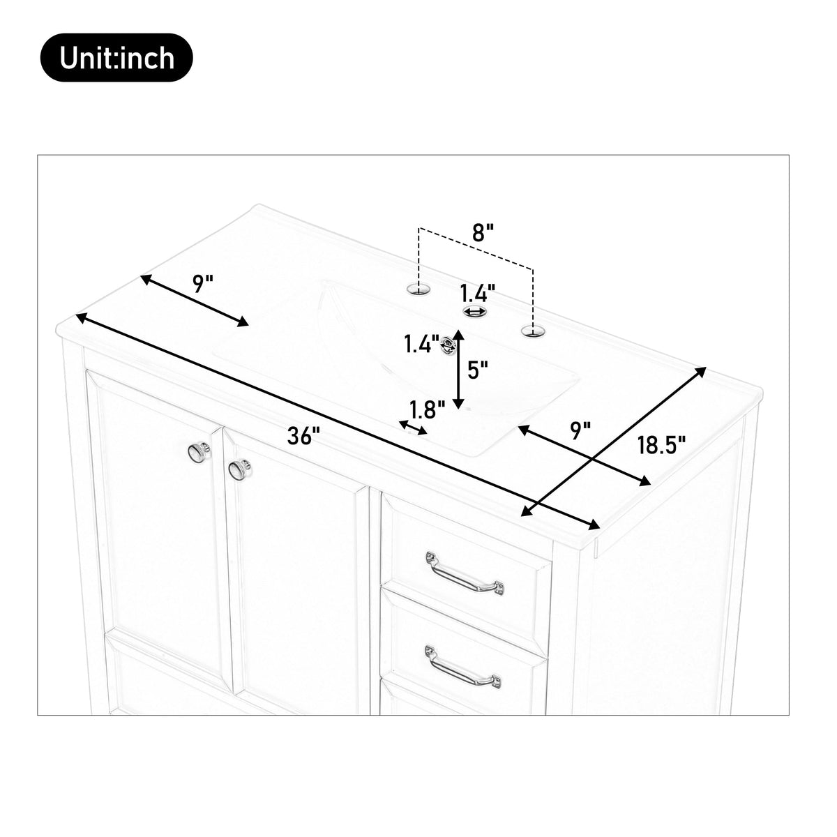 36" Bathroom Vanity with Ceramic Sink and Multi-Tier Storage - Blue, Black, or Grey, photo 10 of 10