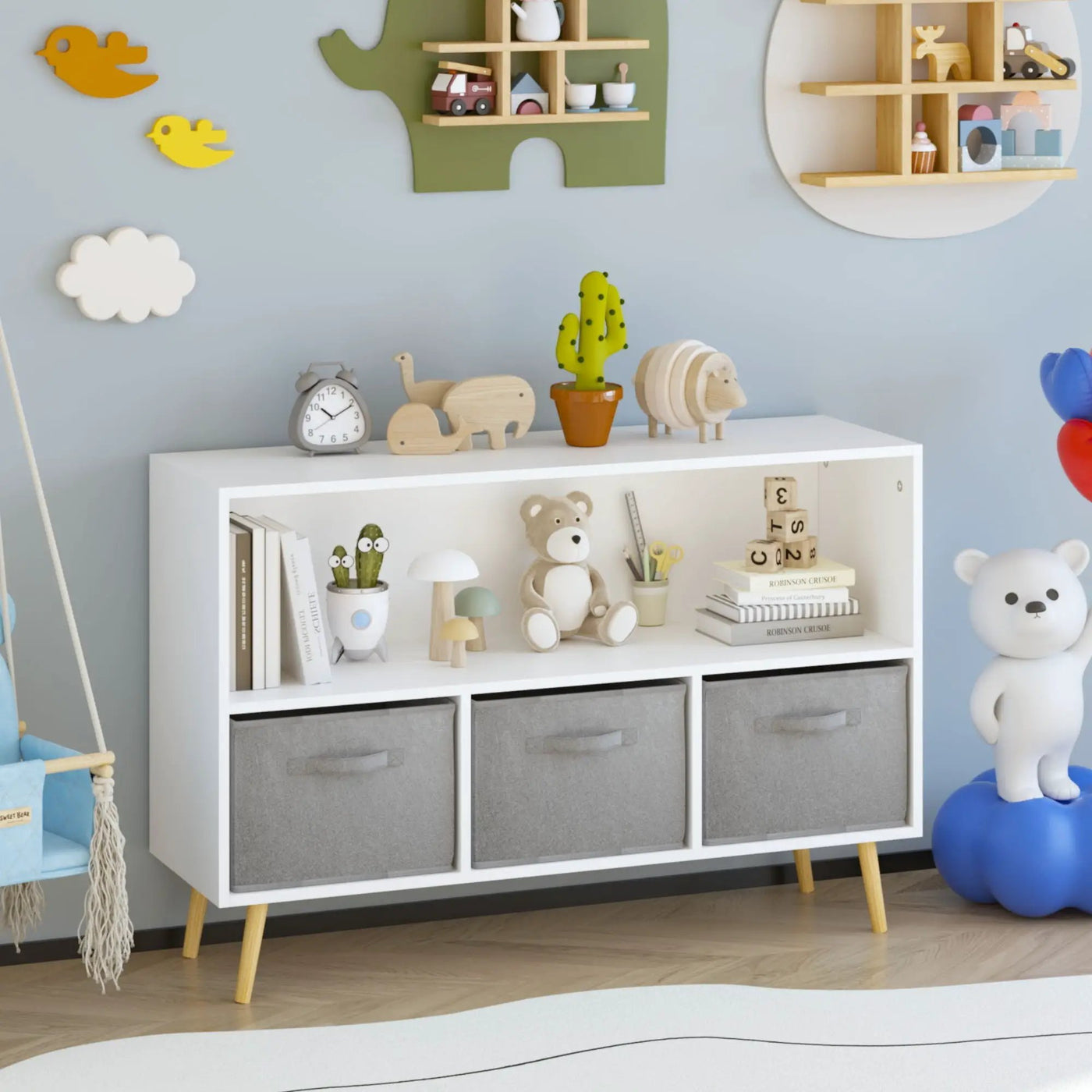 Bookcase With Collapsible Drawers, Book Display Organizer by HouseOfZazla