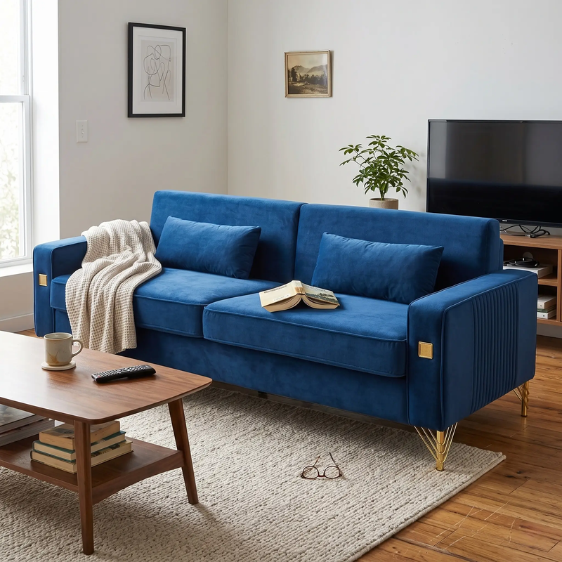 Luxury Velvet Sofa with Gold Accents by HouseOfZazla