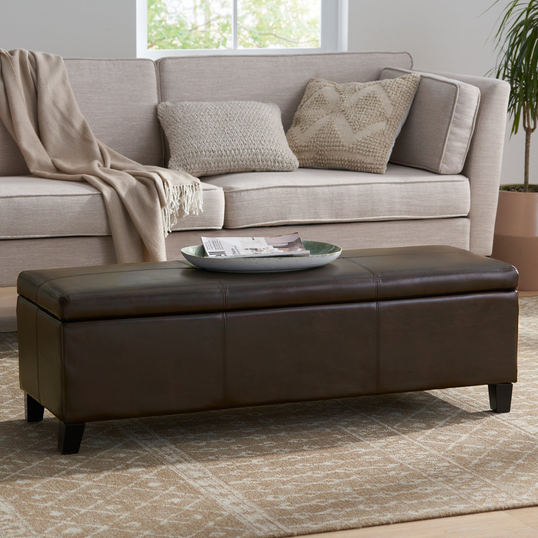 Upholstered PU Leather Storage Ottoman with Solid Wooden Legs by HouseOfZazla