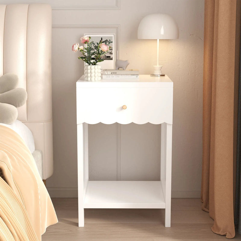 Nightstand With Drawer And Open Shelf, Scalloped Edge Bedside Table by HouseOfZazla