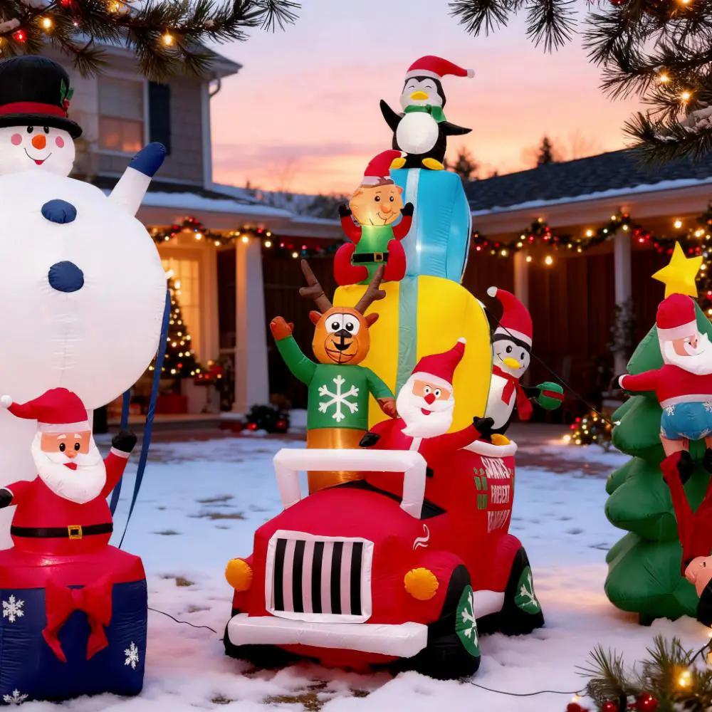 Inflatable Santa Gift Delivery Truck with Elf, Reindeer & Penguins by HouseOfZazla