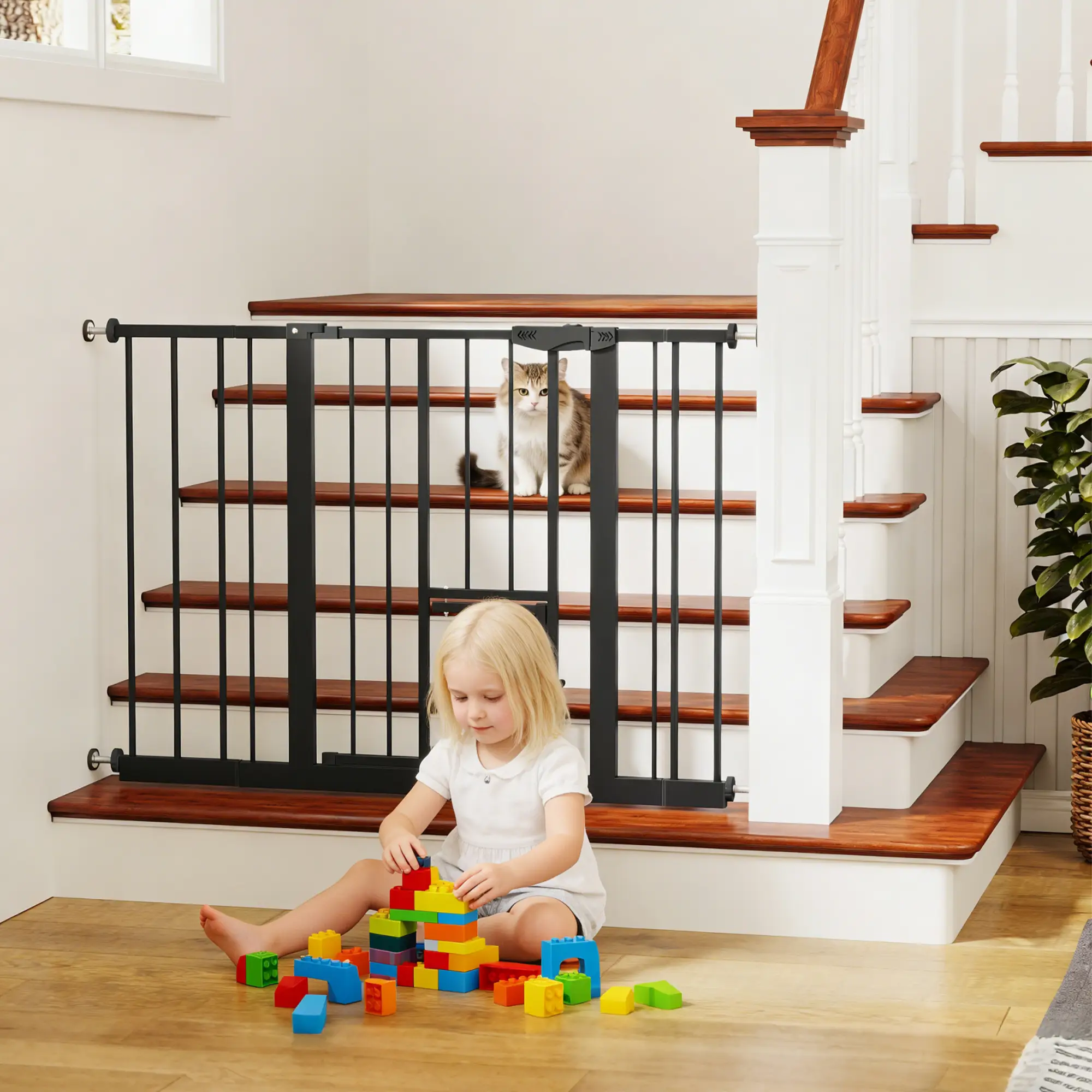 Baby Gate with Cat Door, 29.5-44.1" Metal Pet Door by HouseOfZazla