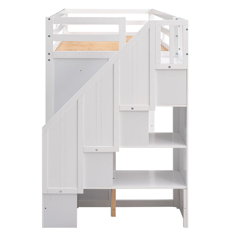 Loft Bed With 3 Shelves, 2 Wardrobes, 2 Drawers, Ladder Storage by HouseOfZazla
