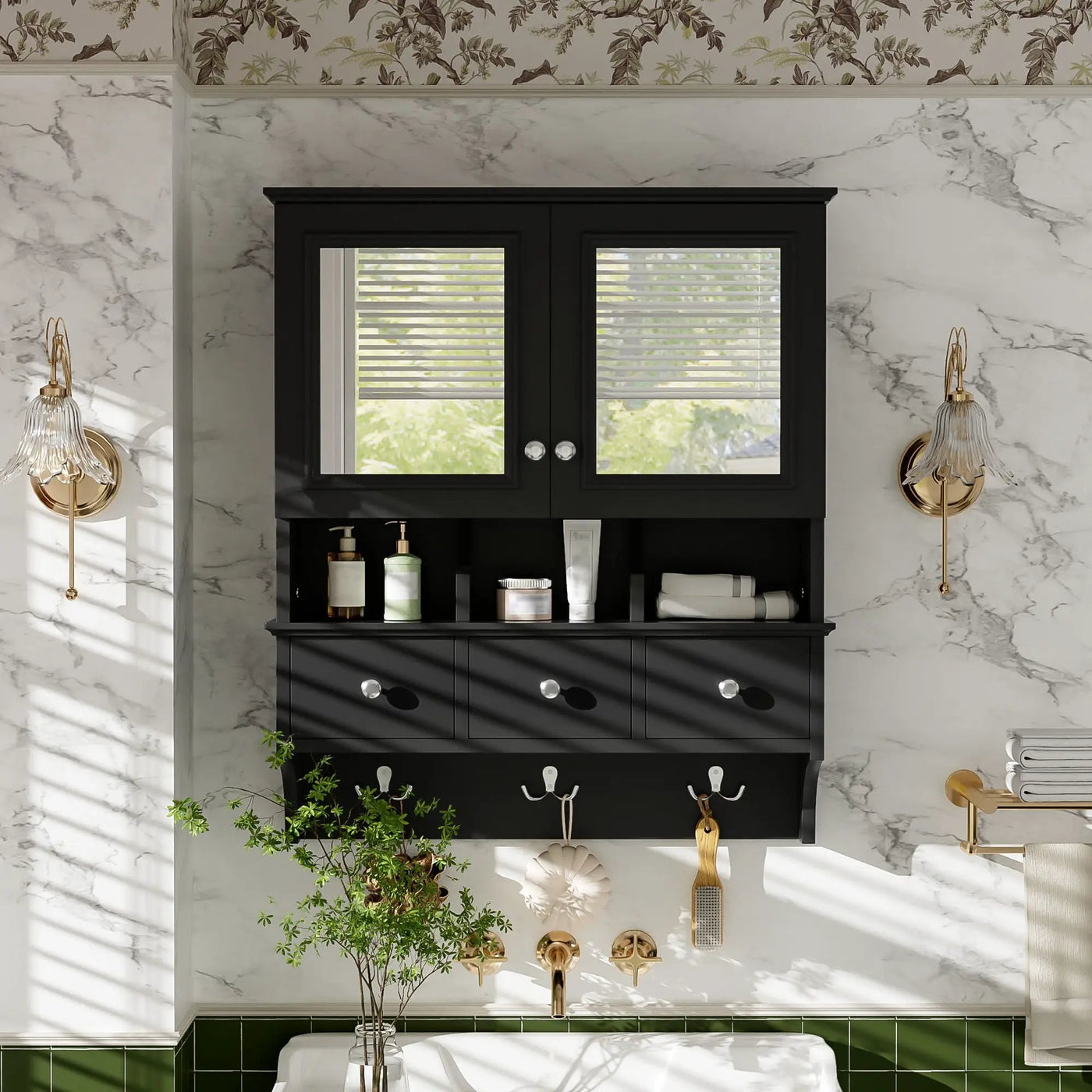 Modern Bathroom Mirror Cabinet With Drawers, Organizer Hooks, And High-Definition Mirrors by HouseOfZazla