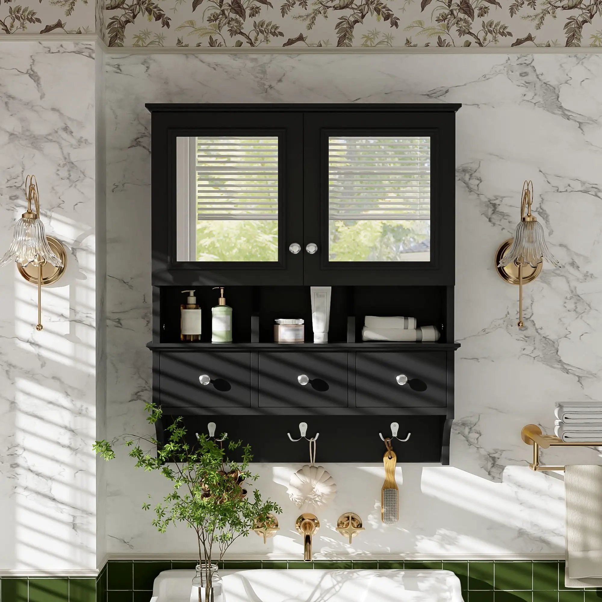 Modern Bathroom Mirror Cabinet With Drawers, Organizer Hooks, And High-Definition Mirrors by Unique Piece Furniture